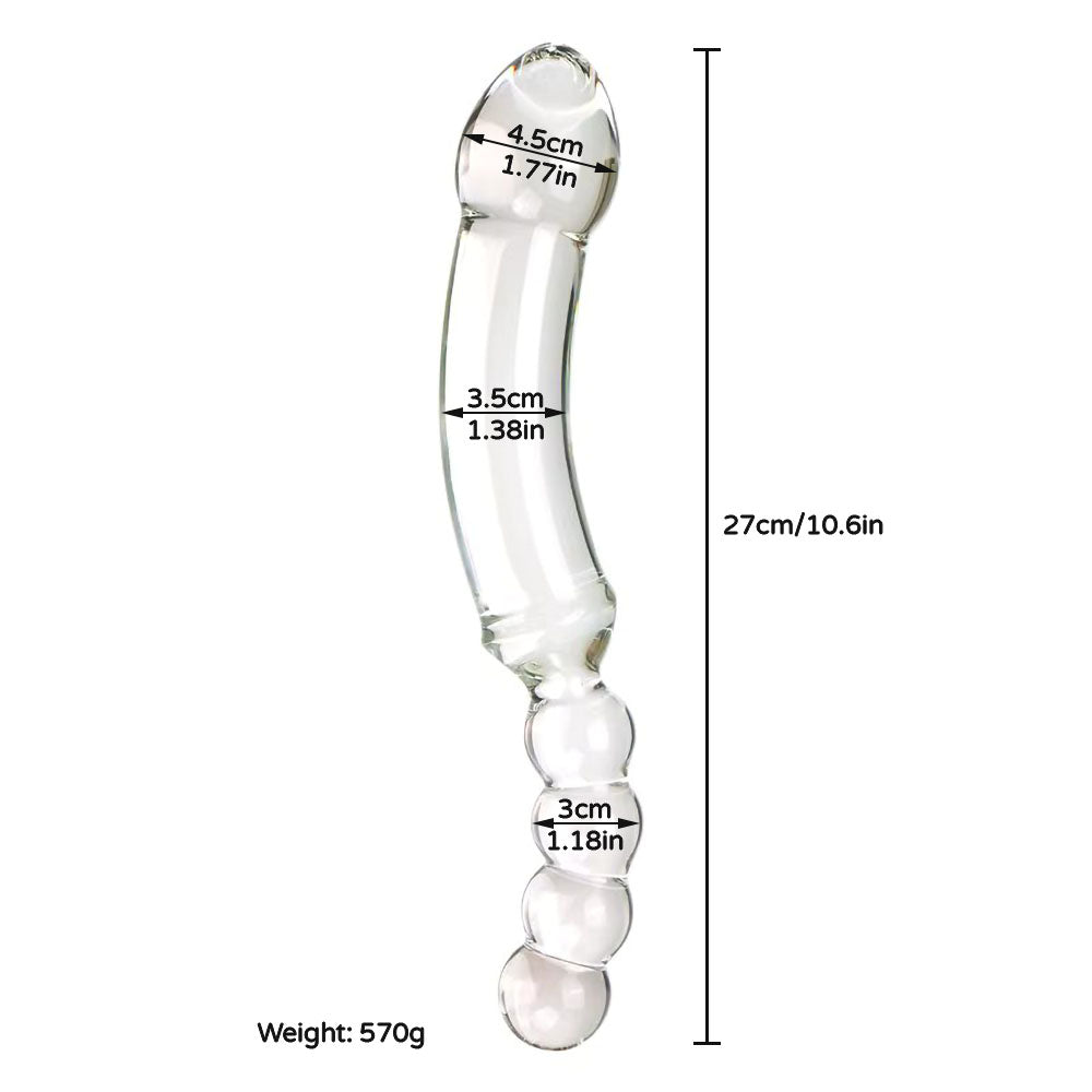 Curved-Beads-Smooth-Glass-Dildo-size