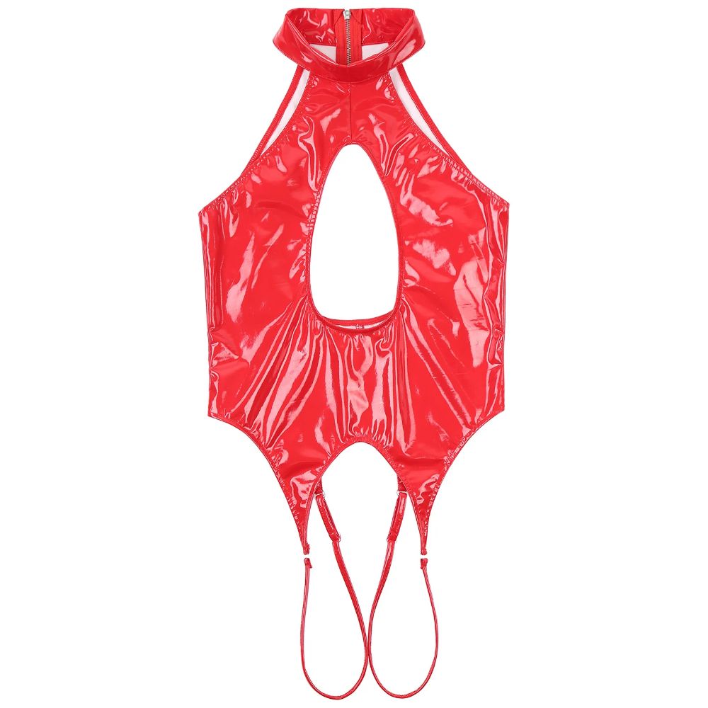 CrotchlessCutoutPatentLeatherSleevelessBodysuitred6