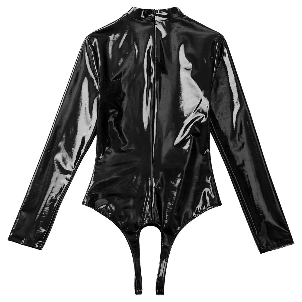 CutoutOpenChestPatentLeatherBodysuitblack4