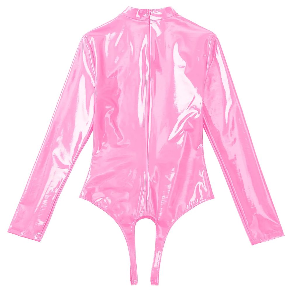 CutoutOpenChestPatentLeatherBodysuitblackpink4