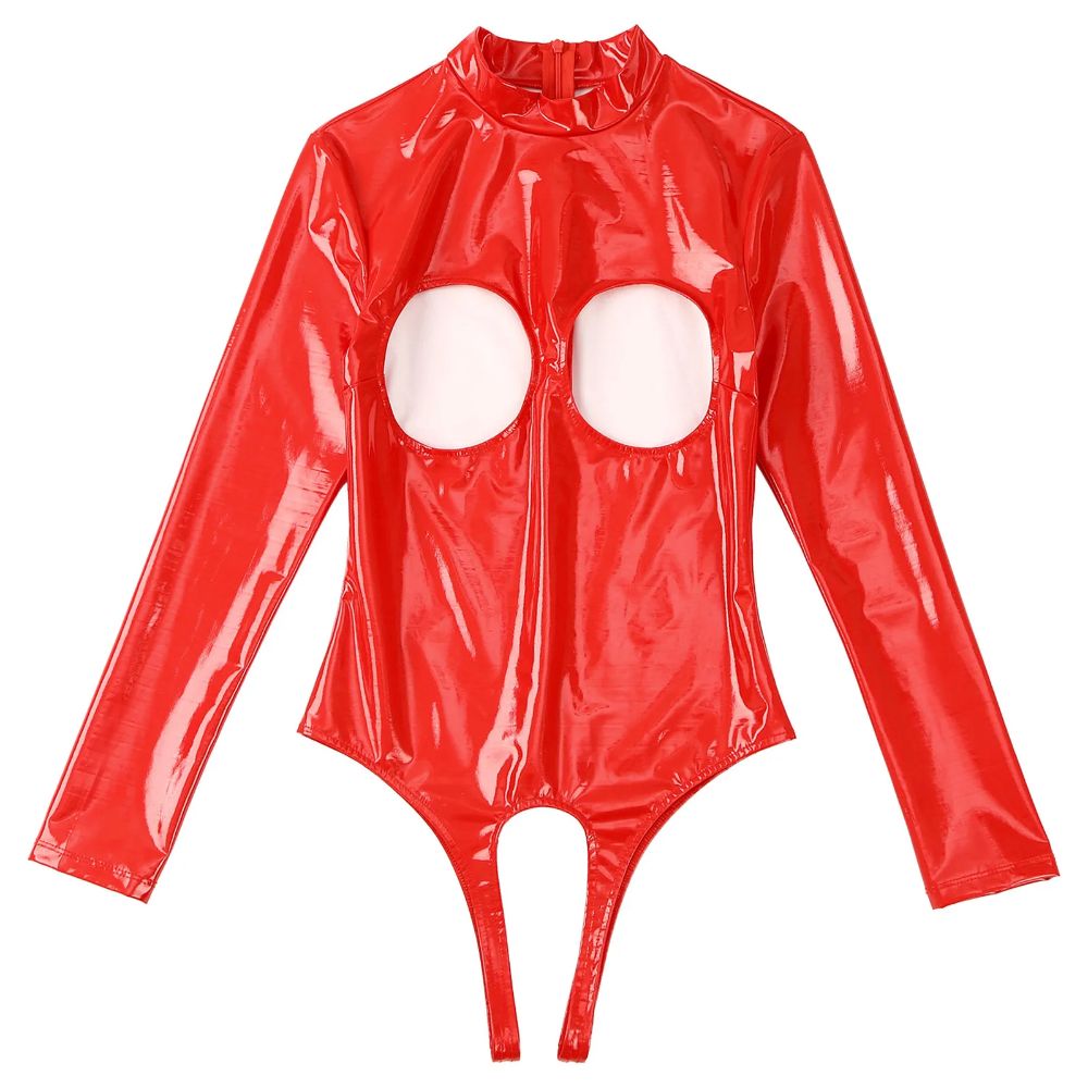 CutoutOpenChestPatentLeatherBodysuitred3