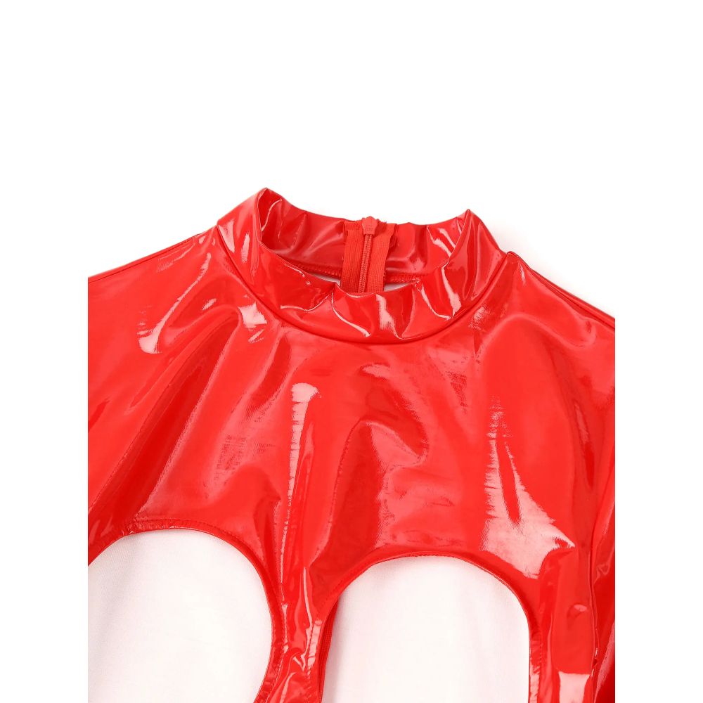 CutoutOpenChestPatentLeatherBodysuitred5