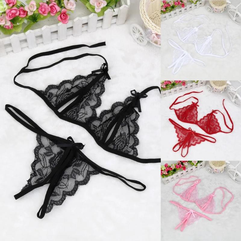 FullSetLingerieOpenCrotchPantyandStrapBra4colors