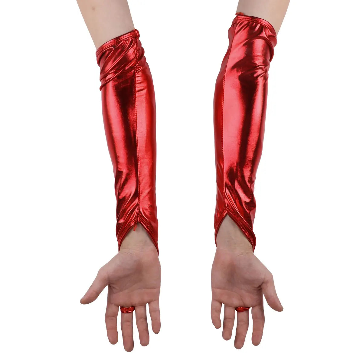 Shiny Fingerless Metallic Elbow Gloves