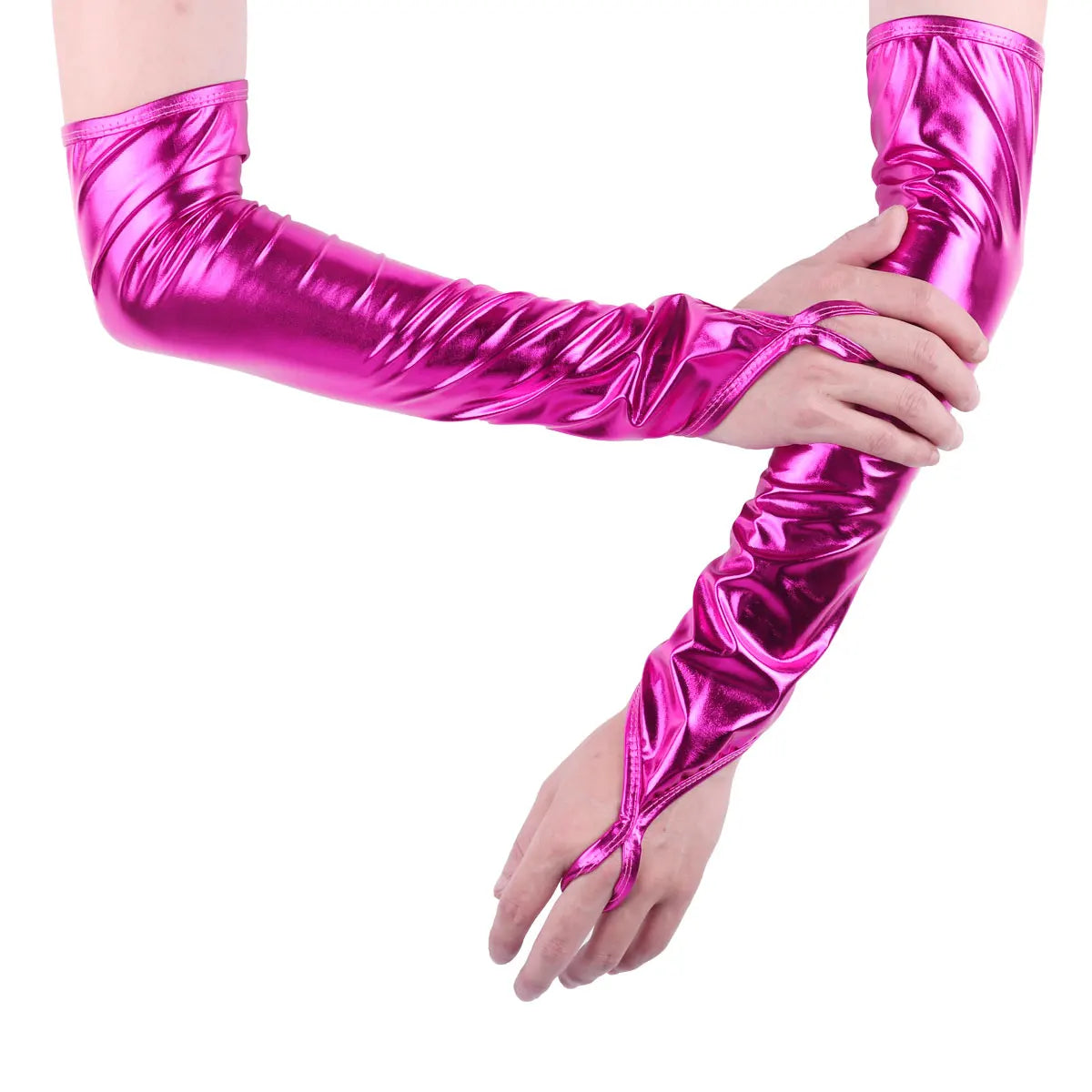 Shiny Fingerless Metallic Elbow Gloves