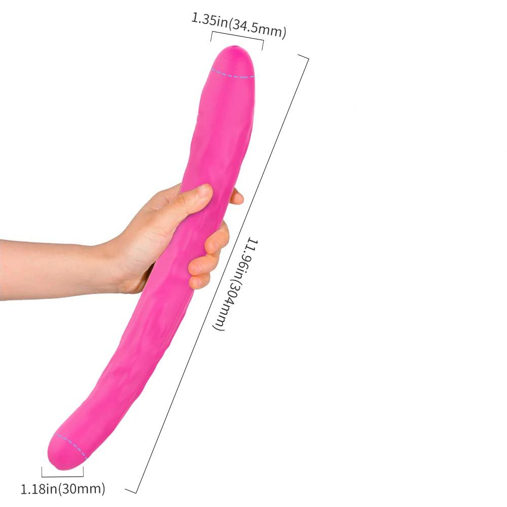 Long-Double-Pleasure-Dildo-Vibrator-30cm-Rose-Red