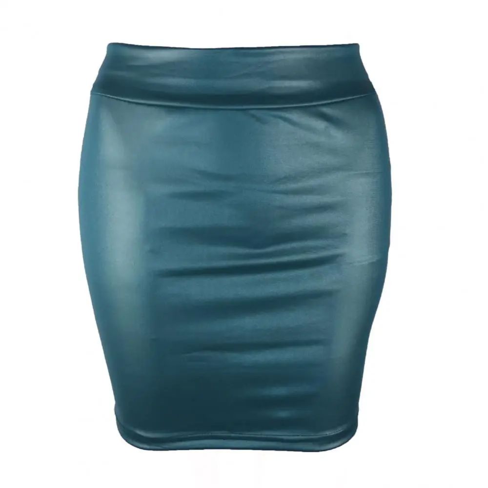 Matte-PU-High-Waist-Mini-Skirt-Blue