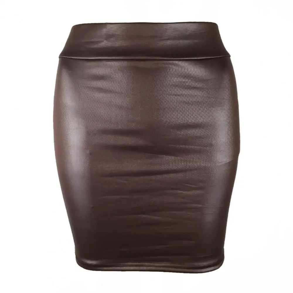 Matte-PU-High-Waist-Mini-Skirt-Coffee