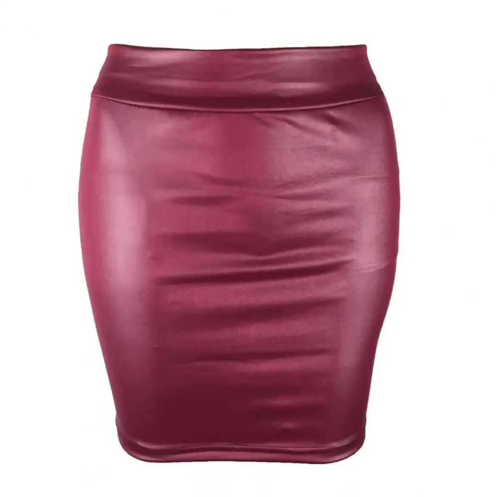 Matte-PU-High-Waist-Mini-Skirt-Wine-Red