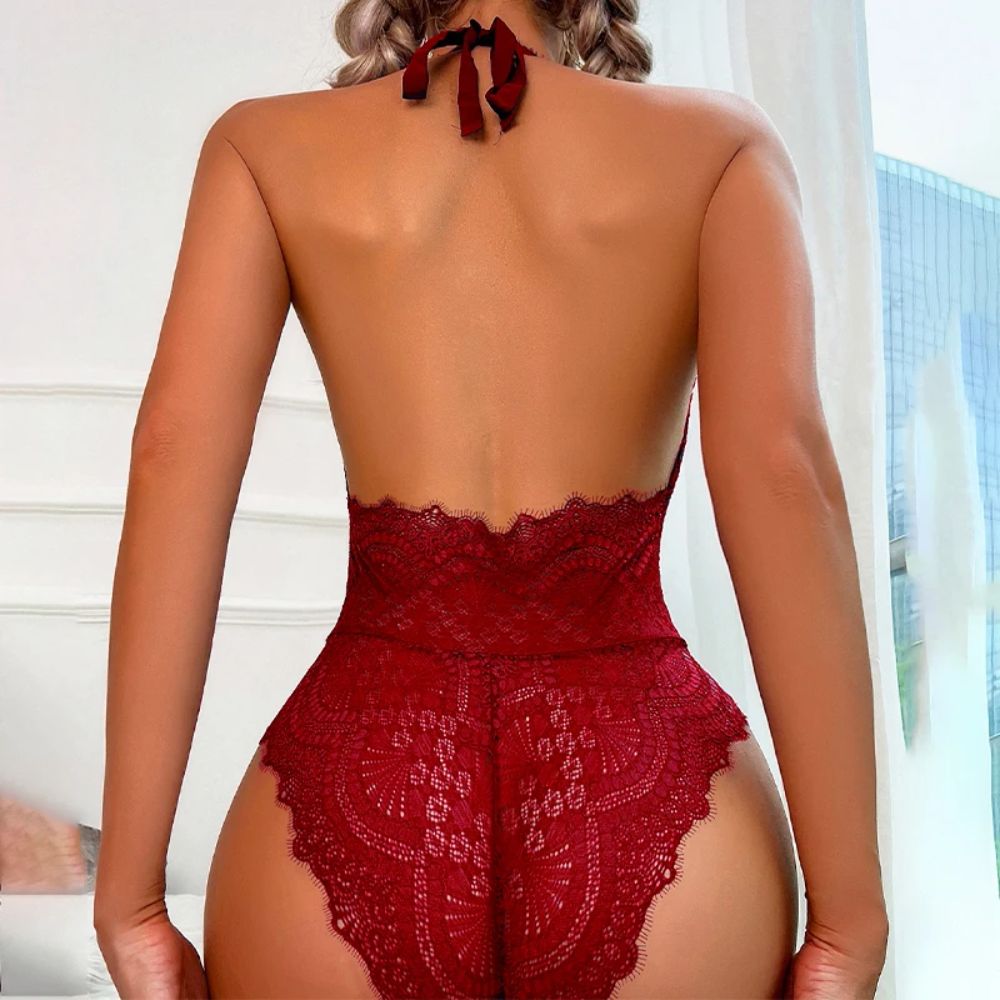 NewLaceHollowEroticBodysuitRed_2