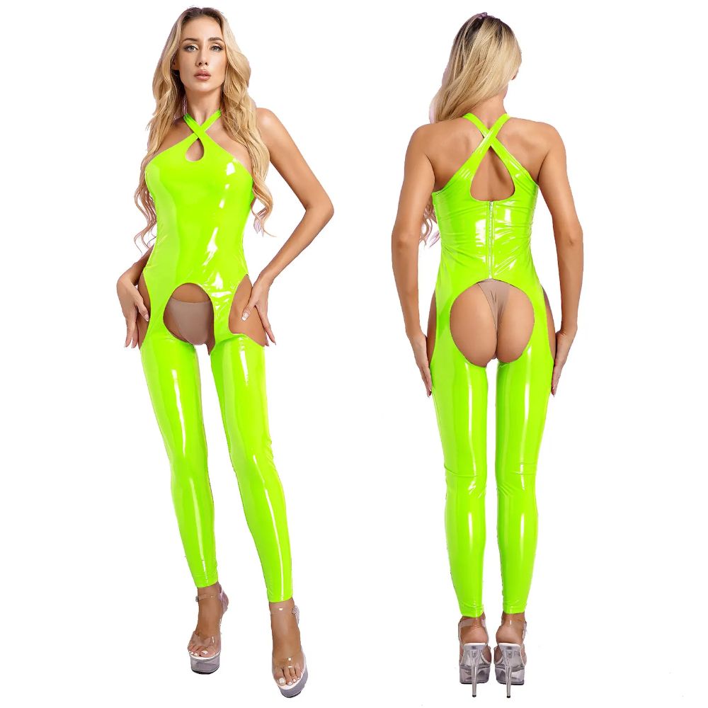 OpenCrotchLatexCatsuitwithStockingsgreen