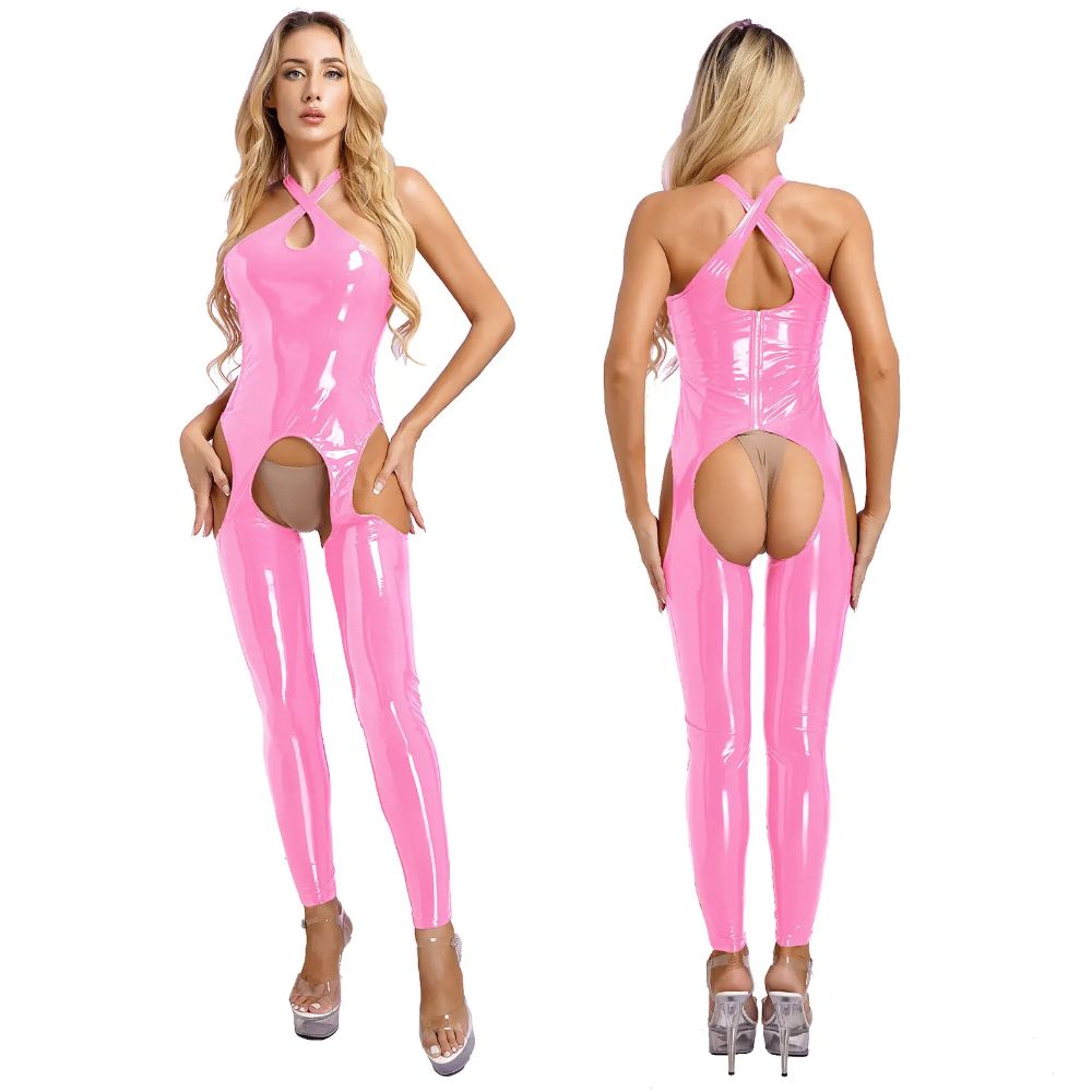 OpenCrotchLatexCatsuitwithStockingspink