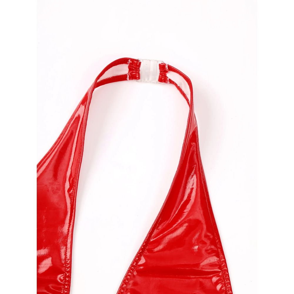 PatentLeatherCrotchlessHalterBodysuitred7