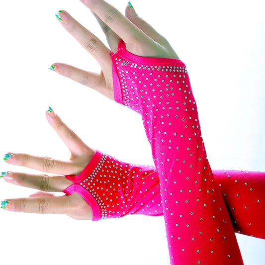 Sexy Lace Rhinestone Dance Gloves