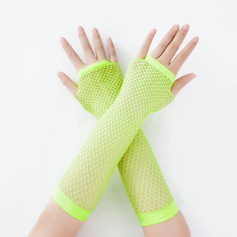 Neon Fishnet Fingerless Long Gloves