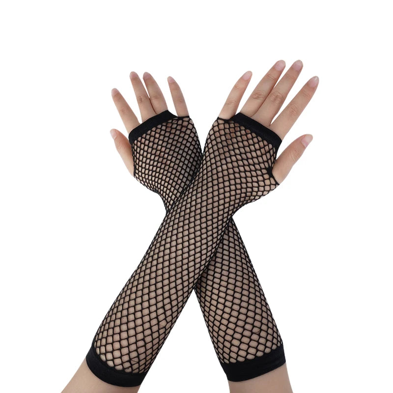 Neon Fishnet Fingerless Long Gloves