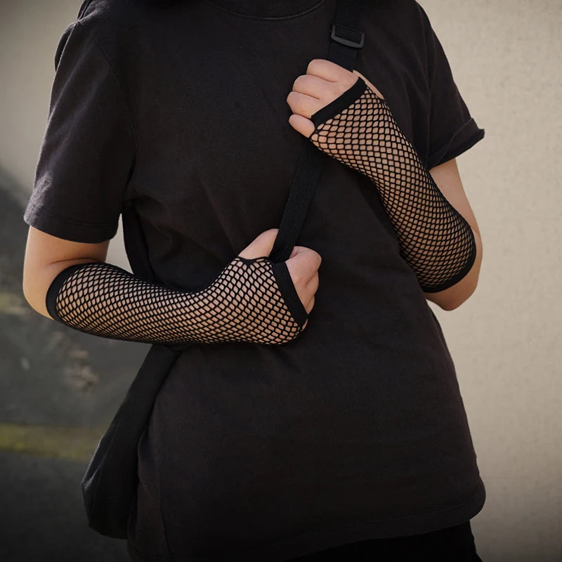 Neon Fishnet Fingerless Long Gloves