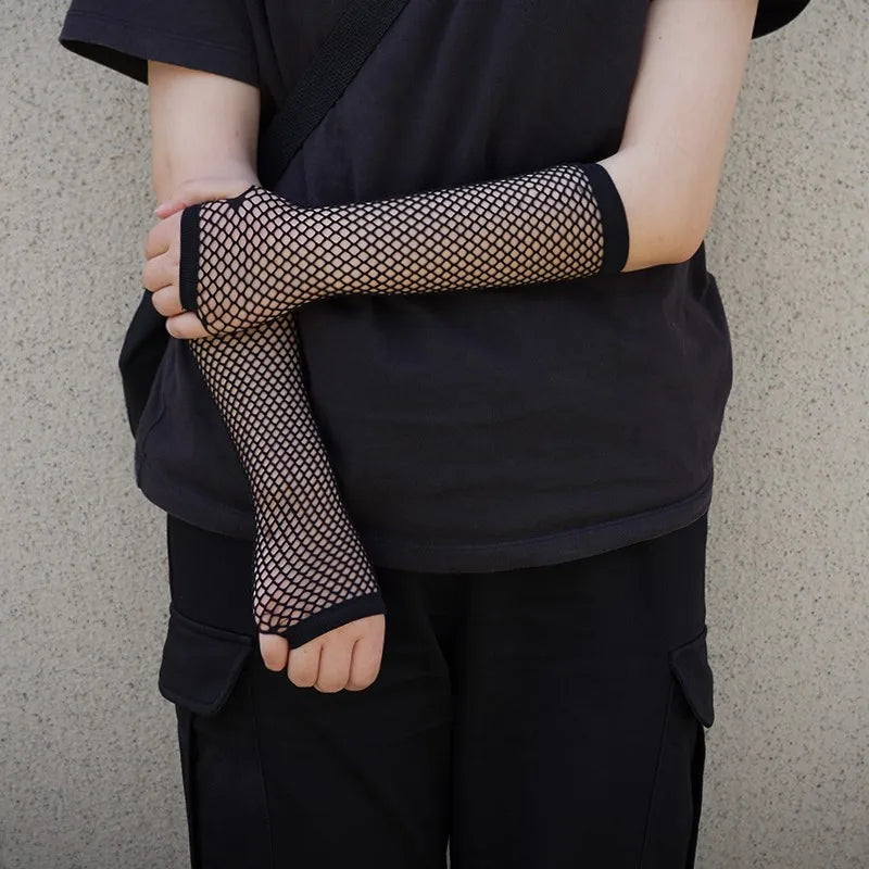 Neon Fishnet Fingerless Long Gloves