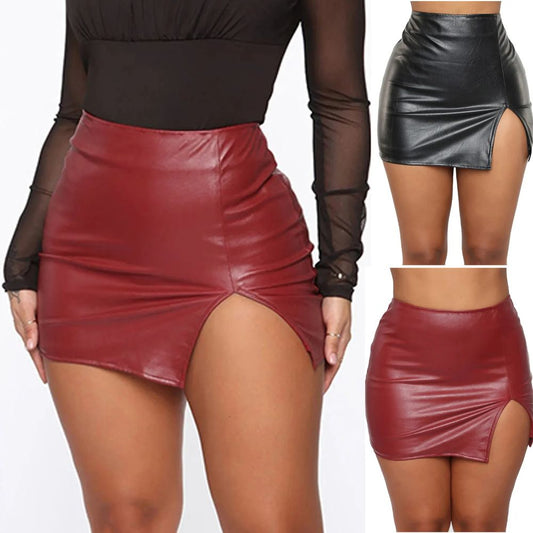 Solid-Color-PU-Clubwear-Mini-Skirt