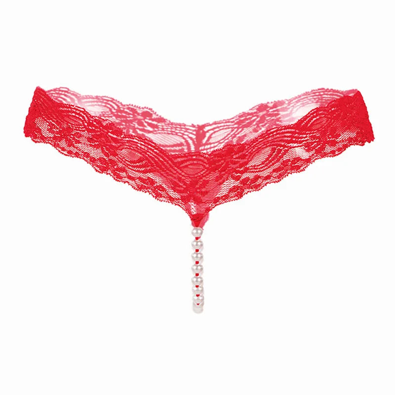 T-backPearlsStringLacePantyKL107red