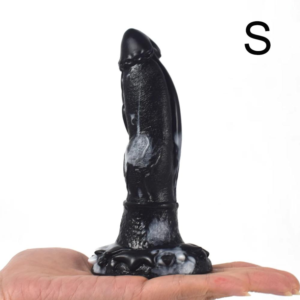 silicone-silicone-muscle-texture-dildo-black-S-on-a-hand