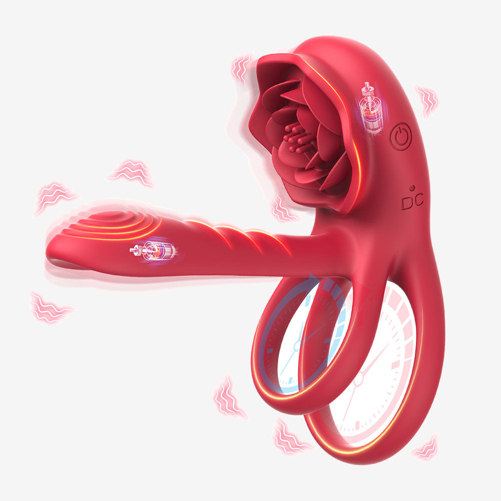 Tanhua Vibrating Cock Ring with Rose Vibrator