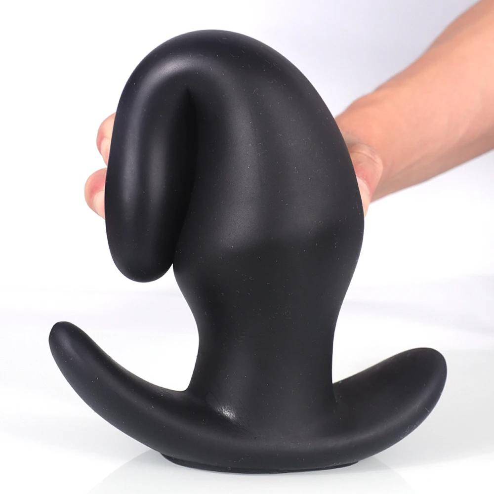 wearable-anti-drop-soft-anal-plug-black-XL-bended-by-hand